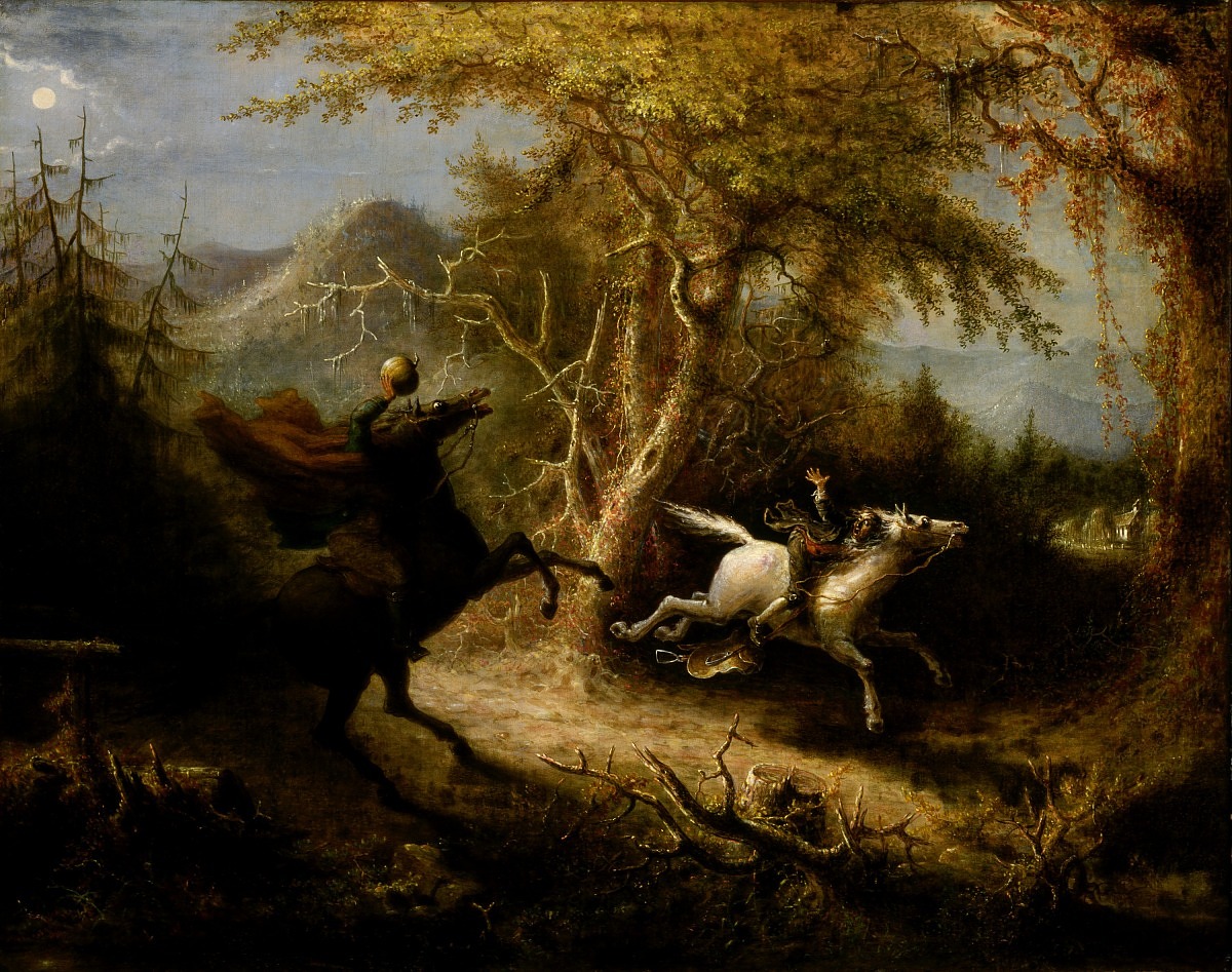 Headless Horseman pursuing Ichabod Crane